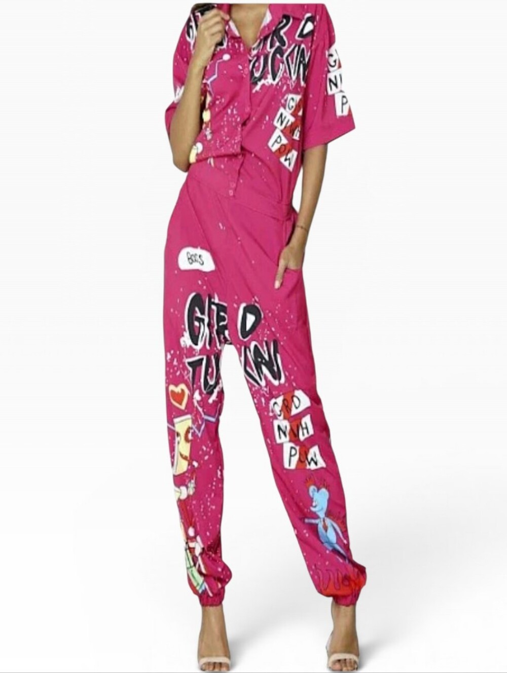Pink Charm Graphic Print Jumpsuit